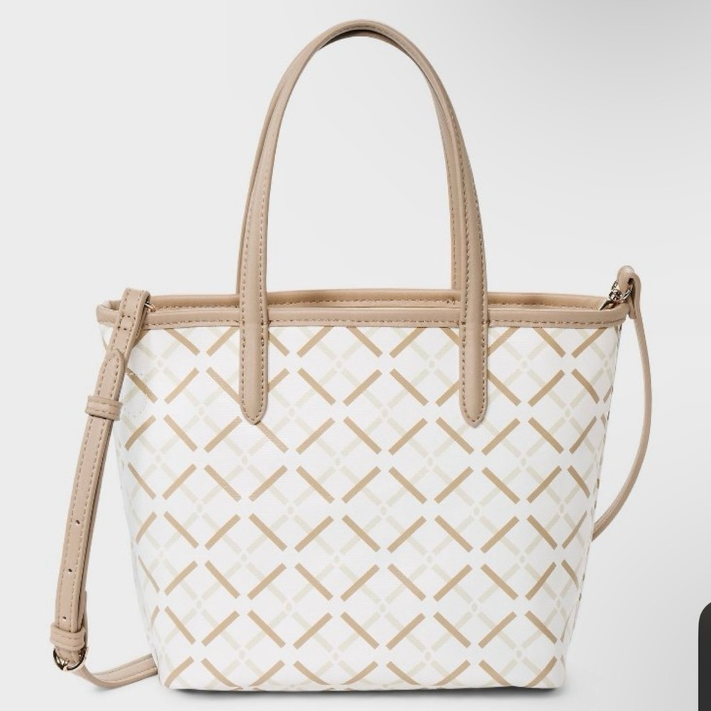 Elegant Beige and White Tote Bag